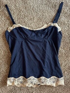 Lioness Navy Camisole with Cream Lace Trim
